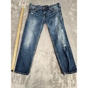 Silver Jeans Aiko Crop W31/L25 Medium Wash Straight Western Light Distressed‎